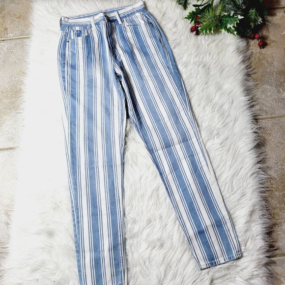 American Eagle Outfitters Denim - American Eagle Womens Light Blue Striped Mom Jeans